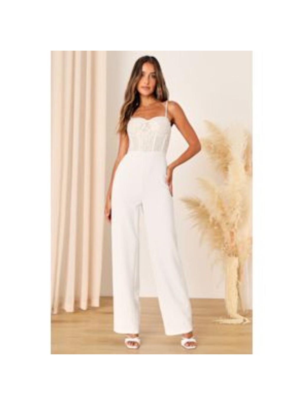 Lulus Eloquently Enticing Size Xs White And Beige Lace Bustier Jumpsuit Nwot